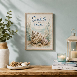 Póster Conchas marinas y Serenidad Baño pequeño costero