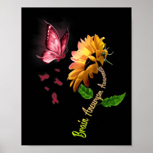 Póster Conciencia de aneurisma cerebral Butterfly Sunflow