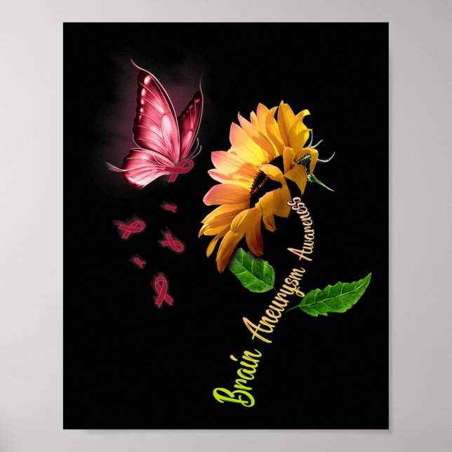 Póster Conciencia de aneurisma cerebral Butterfly Sunflow (Frente)