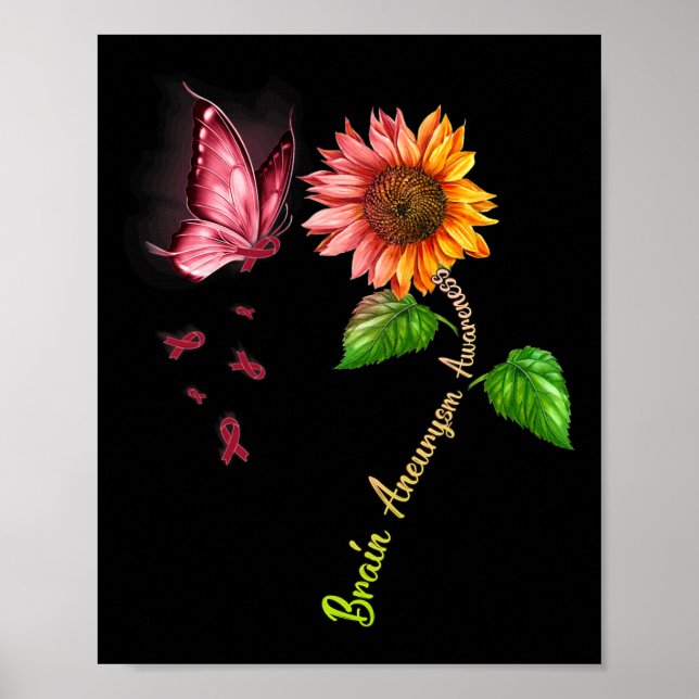 Póster Conciencia de Aneurisma Cerebral Girasol Mariposa  (Frente)
