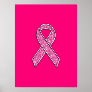 Póster Conciencia de la cinta rosa con el estilo cromado 