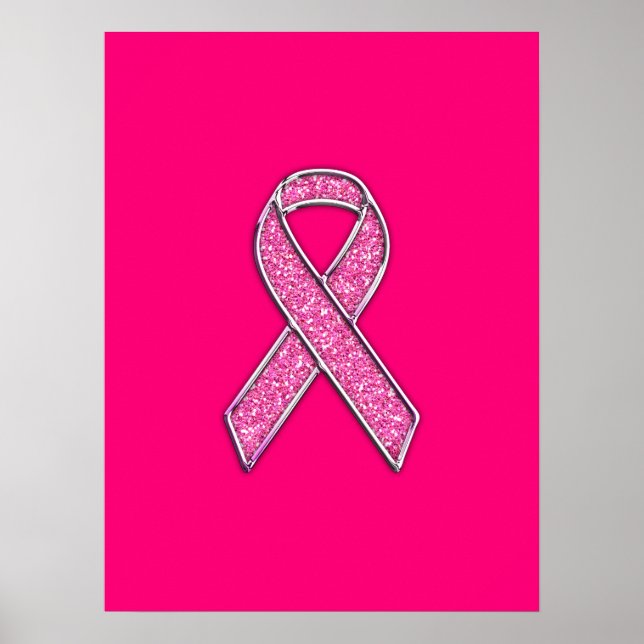 Póster Conciencia de la cinta rosa con el estilo cromado  (Frente)