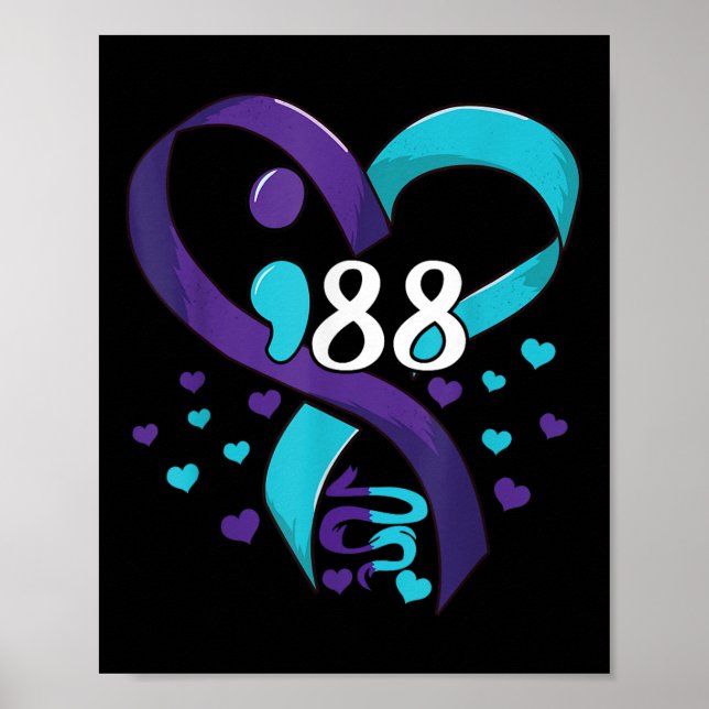 Póster Conciencia de Prevención del Suicidio 988 Corazón  (Frente)
