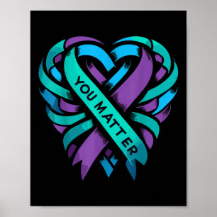 Póster Conciencia de Prevención del Suicidio Corazón Púrp
