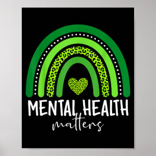Póster Conciencia de salud mental cerebro arcoíris verde