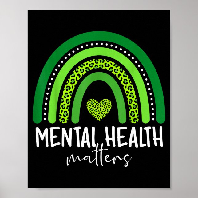 Póster Conciencia de salud mental cerebro arcoíris verde (Frente)