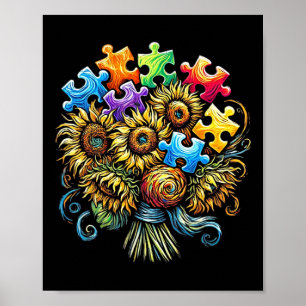 Póster Conciencia del autismo Bouquet de girasol Hombres 