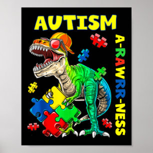 Póster Conciencia del autismo Dino Niño autista Niños Cut