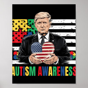 Póster Conciencia del Autismo Divertido Apoyo a Trump Aut