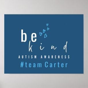 Póster conciencia del autismo sé amable azul #team nombre
