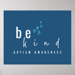 Póster conciencia del autismo sé amable corazones azules