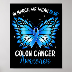 Póster Conciencia del cáncer de colon de mariposa azul co
