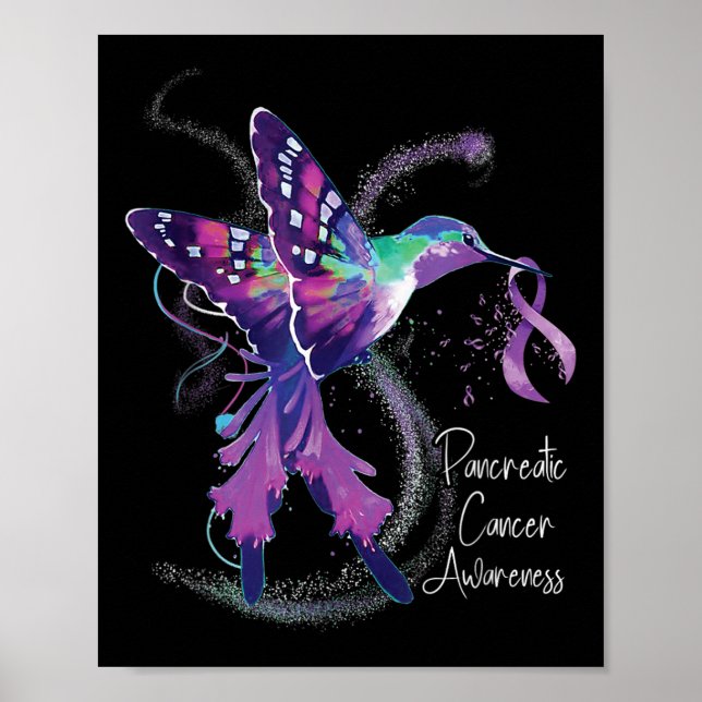 Póster Conciencia del cáncer pancreático Hummingbird Purp (Frente)