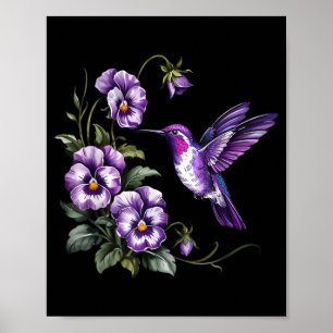 Póster Conciencia Heimers Colibrí Morado Y Flores