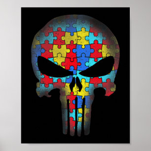 Póster Conciencia sobre autismo cráneo Tee Mom Dad Niños 