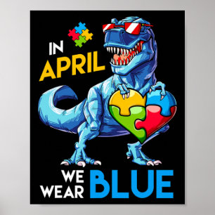 Póster Conciencia sobre autismo Trex Dino Dinosaurio Dino