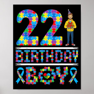 Póster Conciencia sobre el Autismo Cumpleaños 22 Niño Pie