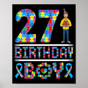 Póster Conciencia sobre el Autismo Cumpleaños 27 Niño Pie