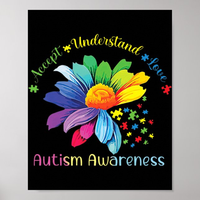 Póster Conciencia sobre el autismo El girasol acepta ente (Frente)