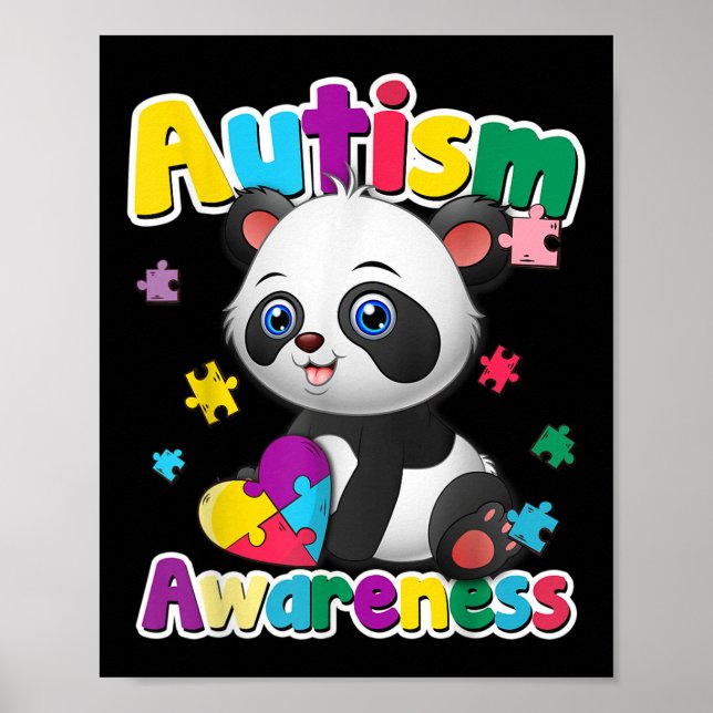 Póster Conciencia sobre el autismo Panda Puzzle Pieces Co (Frente)