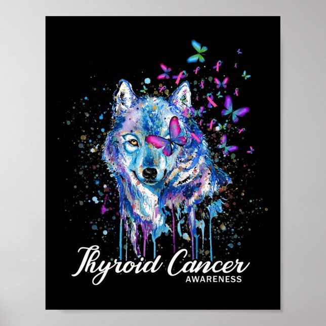 Póster Conciencia sobre el cáncer Lobo Cinta azul rosa Ve (Frente)