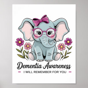 Póster Conciencia sobre la demencia del elefante lindo Re