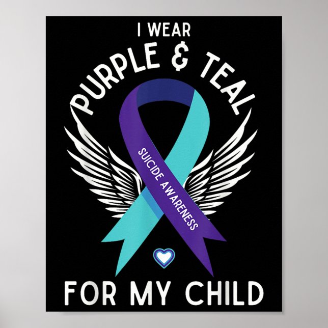 Póster Conciencia Suicida Que Uso Verde azulado Y Morado  (Frente)