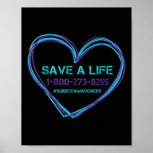 Póster Conciencia suicida Salva Una Vida Verde azulada Mo