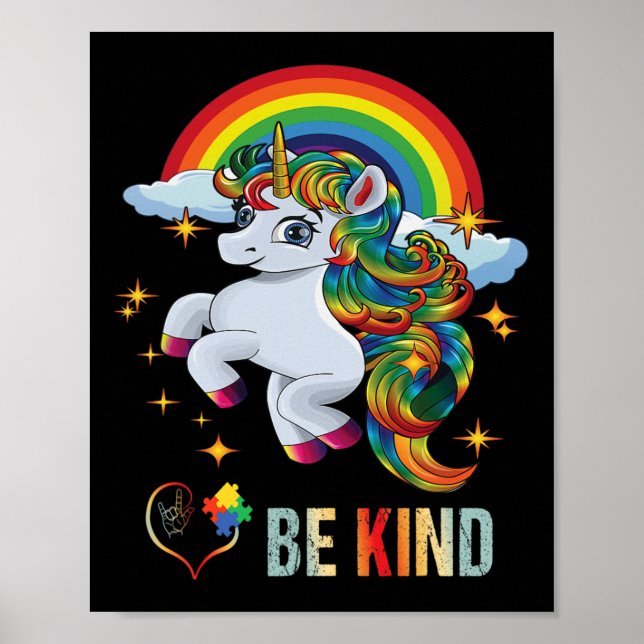 Póster Conciencia Unicornio Sé Amor Asl Lenguaje De Rótul (Frente)