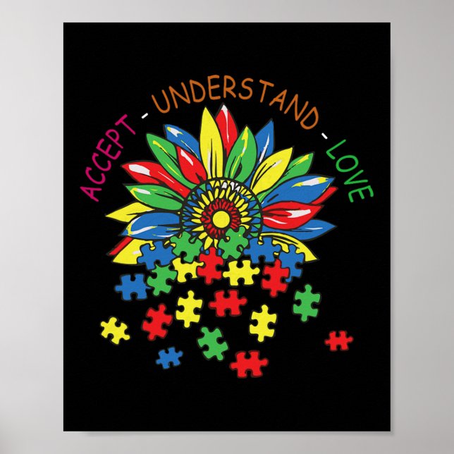 Póster Concienciación sobre autismo acepta entender amor  (Frente)