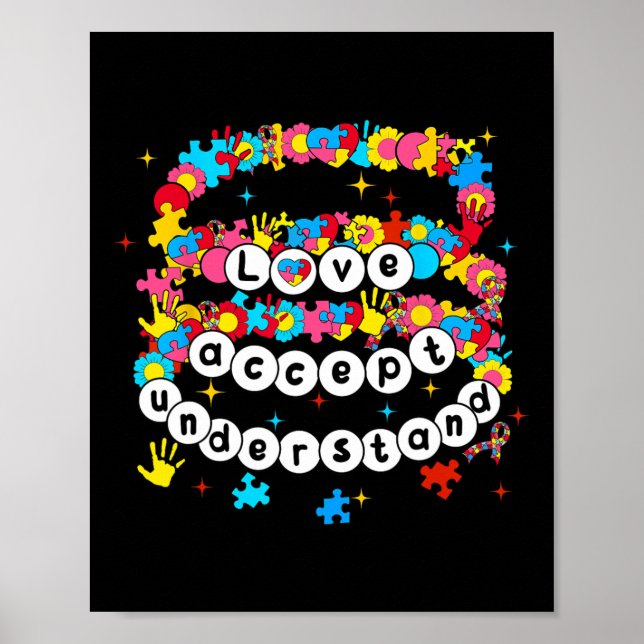 Póster Concienciación sobre autismo Aceptar amor Comprend (Frente)