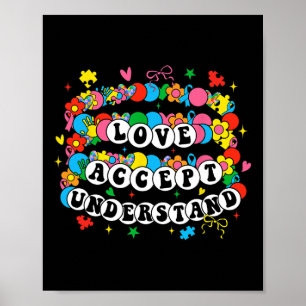 Póster Concienciación sobre autismo Aceptar amor Comprend
