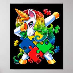 Póster Concienciación sobre autismo Dabbing Unicorn Pieza