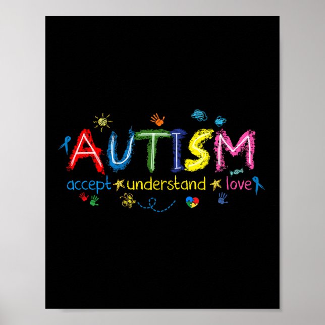 Póster Concienciación sobre el autismo aceptar entender e (Frente)