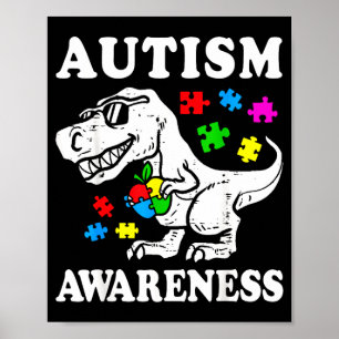 Póster Concienciación sobre el autismo dino t-rex rompeca