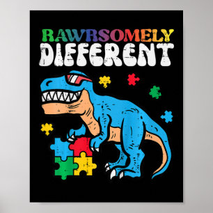 Póster Concienciación sobre el autismo infantil Dino Rawr