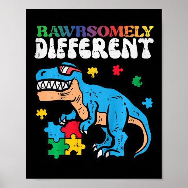 Póster Concienciación sobre el autismo infantil Dino Rawr (Frente)