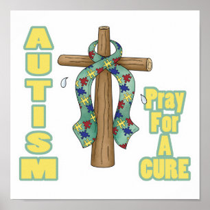 Póster Concienciación sobre el autismo: rezar para una cu