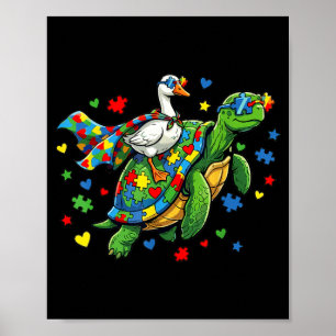 Póster Concienciación sobre el autismo tortuga pato ganso