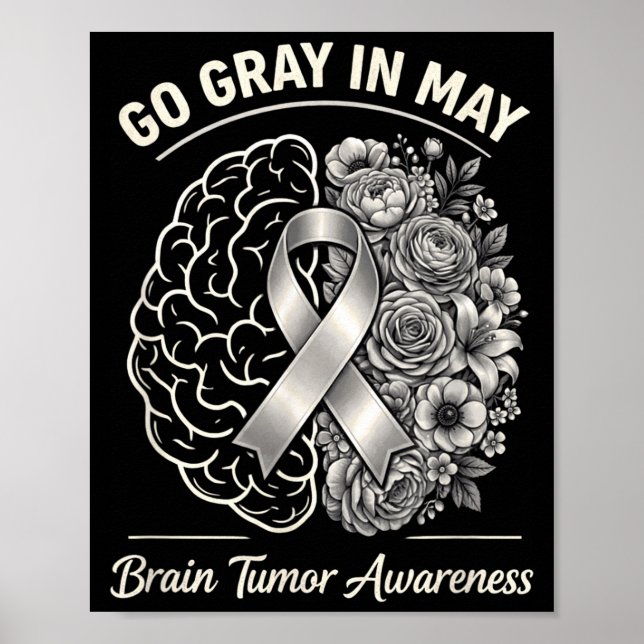 Póster Concientización sobre tumores cerebrales usa gris  (Frente)