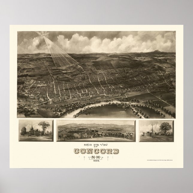 Póster Concord, Mapa Panorámico NH - 1899 (Frente)