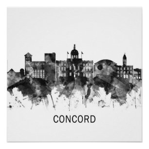 Póster Concord New Hampshire Skyline BW