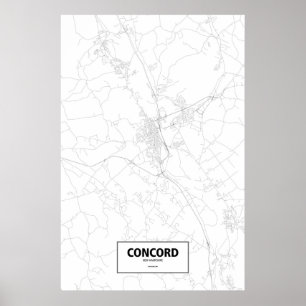 Póster Concord, Nuevo Hampshire (negro sobre blanco)
