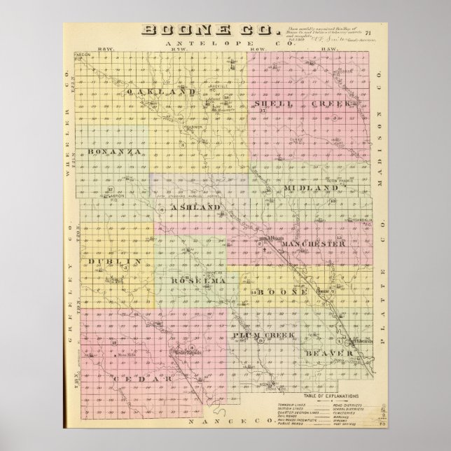 Póster Condado de Boone, Nebraska (Frente)