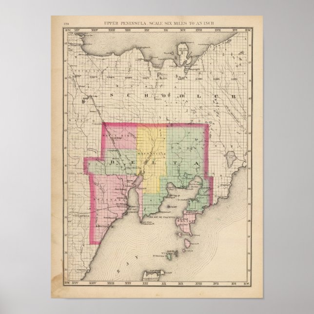 Póster Condado de Delta Michigan (Frente)