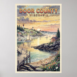 Póster Condado de Door Wisconsin Viaje Vintage