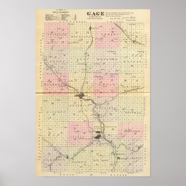 Póster Condado de Gage, Nebraska (Frente)