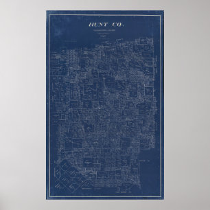 Póster Condado de Hunt, Texas 1894 Mapa de la época