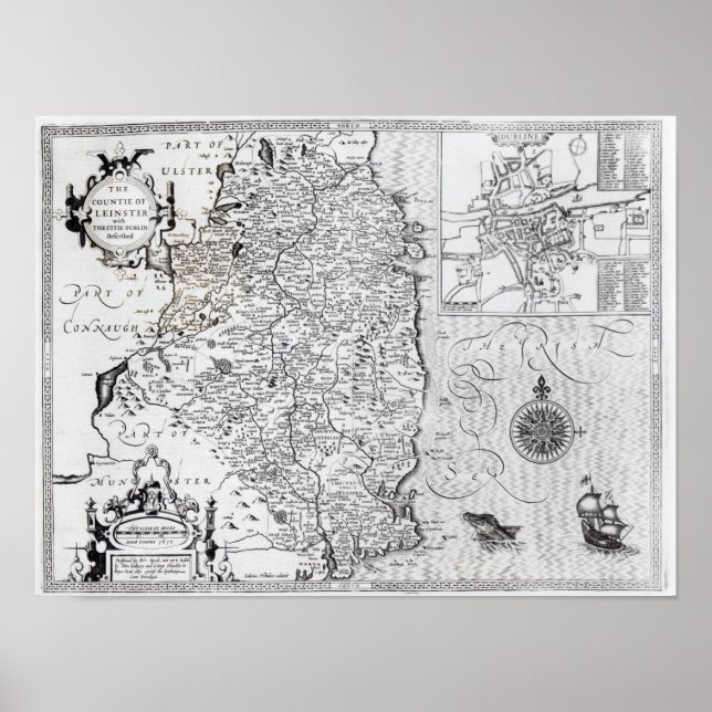 Póster Condado de Leinster con la ciudad de Dublín (Frente)