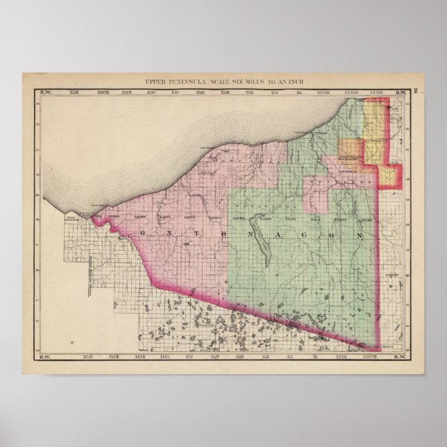 Póster Condado de Ontonagon Michigan (Frente)